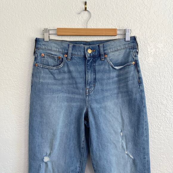 J.Crew Classic Straight Jeans High Rise Organic Cotton Distressed Blue Denim 27 - Picture 2 of 9